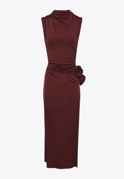 MAGDA BUTRYM FLORAL APPLIQUÉ DRAPED MIDI DRESS