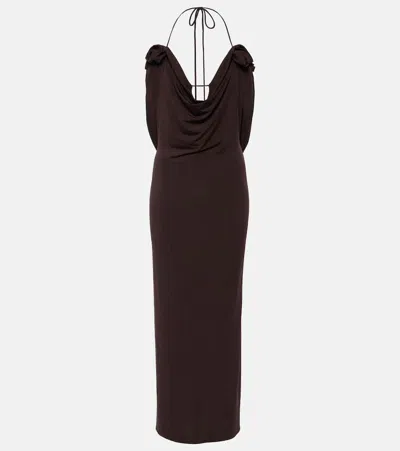 Magda Butrym Floral-appliqué Draped Midi Dress In Brown