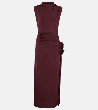 MAGDA BUTRYM FLORAL-APPLIQUÉ DRAPED MIDI DRESS