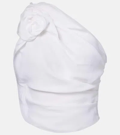 MAGDA BUTRYM FLORAL-APPLIQUÉ DRAPED ONE-SHOULDER TOP