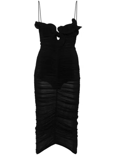 Magda Butrym Ruffled Bodycon Midi Dress In Black