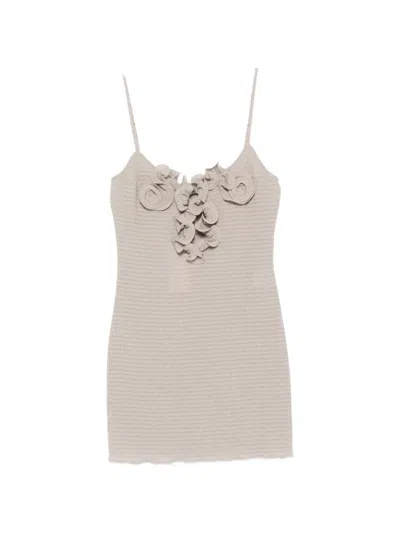 Magda Butrym Floral-appliqué Shirred Minidress In Neutral
