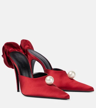 Magda Butrym Floral-appliqué Faux Pearl Satin Mules In Red