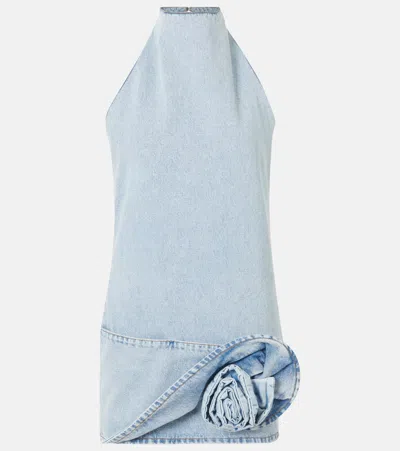 MAGDA BUTRYM FLORAL-APPLIQUÉ HALTERNECK DENIM MINIDRESS