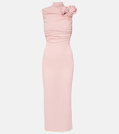 Magda Butrym Rosette Stretch-silk Maxi Dress In Pink