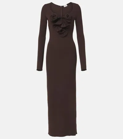 Magda Butrym Floral-appliqué Jersey Maxi Dress In Brown
