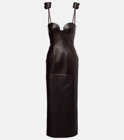 Magda Butrym Floral-appliqué Leather Bustier Dress In Brown