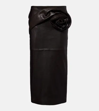 Magda Butrym Floral-appliqué Leather Midi Skirt In Brown