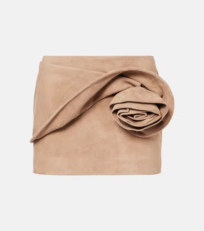 Magda Butrym Floral-appliqué Suede Miniskirt In Brown