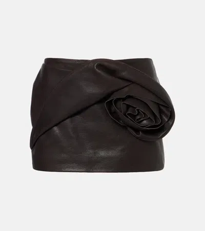 Magda Butrym Floral-appliqué Leather Miniskirt In Brown