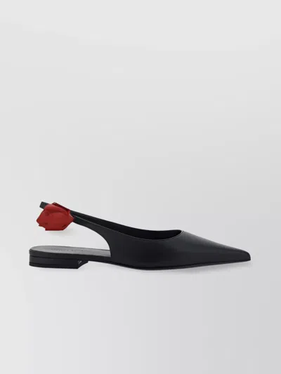 Magda Butrym Floral Applique Leather Pointed Toe Ballerinas In Black