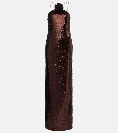 Magda Butrym Floral-appliqué Maxi Dress In Brown