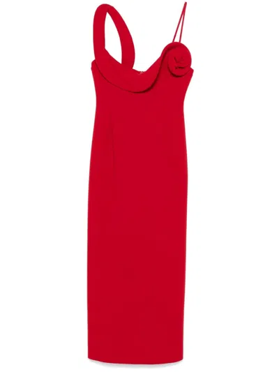 Magda Butrym Rosette-detailed Stretch-wool Midi Dress In Red