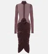 Magda Butrym Long Sleeve Sheer Midi Dress In Burgundy