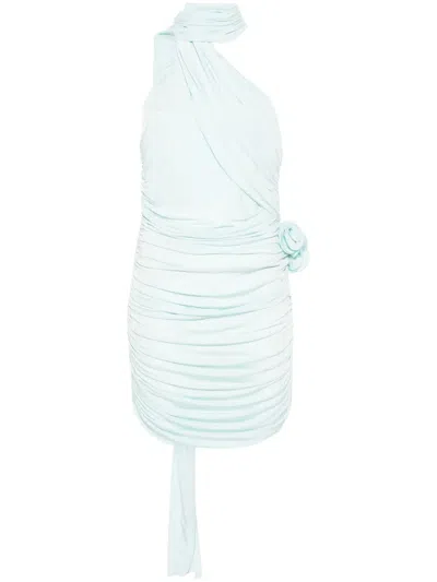 Magda Butrym Light Blue Draped Mini Dress With Roses Applications