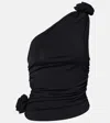 Magda Butrym Jersey One Shoulder Flower Top In Black