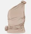 Magda Butrym Floral-appliqué One-shoulder Ruched Top In Beige