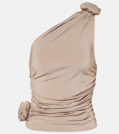 Magda Butrym Floral-appliqué One-shoulder Ruched Top In Beige