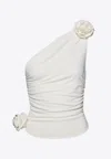Magda Butrym One-shoulder Top With 3d Floral Applications In Cream