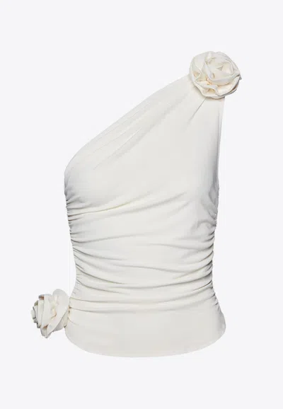 MAGDA BUTRYM FLORAL APPLIQUÉ ONE-SHOULDER RUCHED TOP