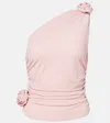 Magda Butrym Rosette One-shoulder Stretch-silk Top In Pink