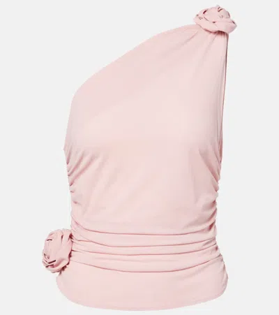 MAGDA BUTRYM FLORAL-APPLIQUÉ ONE-SHOULDER SILK-BLEND TOP