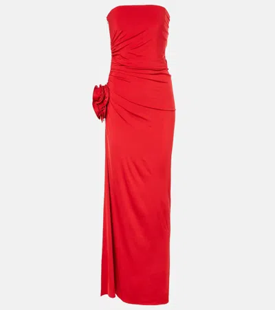 Magda Butrym Floral-appliqué Ruched Jersey Maxi Dress In Red