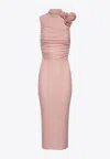 Magda Butrym Rosette Stretch-silk Maxi Dress In Pink