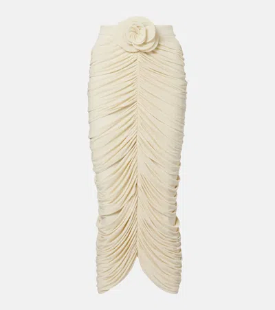 Magda Butrym Floral-appliqué Ruched Midi Skirt In Beige