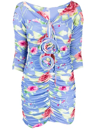 Magda Butrym Floral-appliqué Ruched Minidress In Purple