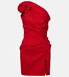 Magda Butrym One Shoulder Ruched Linen Mini Dress In Red In Red