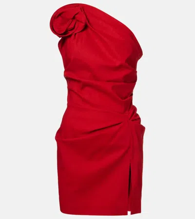 MAGDA BUTRYM FLORAL-APPLIQUÉ RUCHED ONE-SHOULDER MINIDRESS