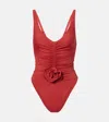 Magda Butrym Floral-appliqué Ruched Swimsuit