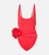 Magda Butrym Floral-appliqué Swimsuit In Red