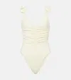 MAGDA BUTRYM FLORAL-APPLIQUÉ RUCHED SWIMSUIT