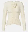 Magda Butrym Floral-appliqué Ruched Top In Neutral