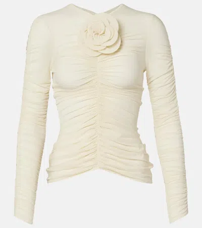 Magda Butrym Floral-appliqué Ruched Top In Neutral