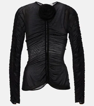 Magda Butrym Draped Ls Top Flower Detail In Black