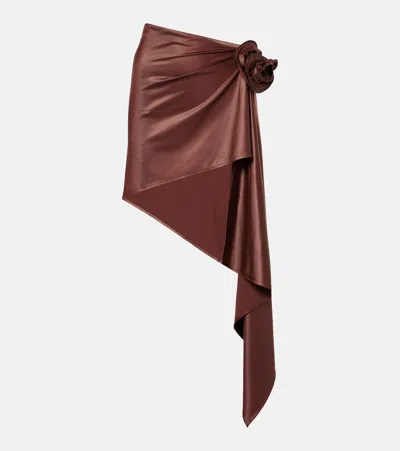 Magda Butrym Floral-appliqué Satin Miniskirt In Brown