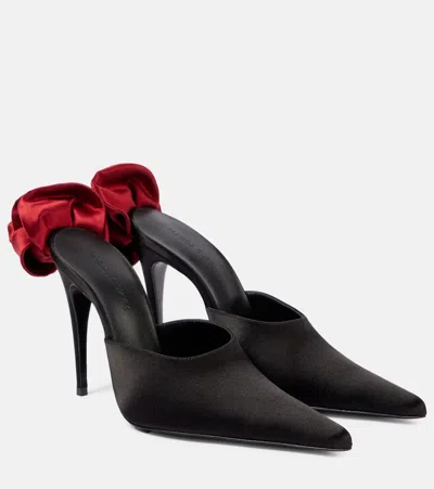Magda Butrym Floral-appliqué Satin Mules In Black