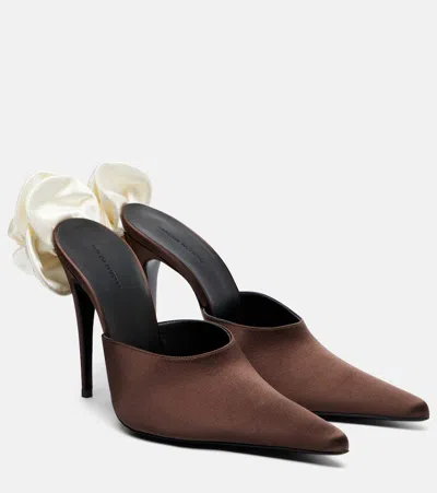 Magda Butrym Floral-appliqué Satin Mules In Brown