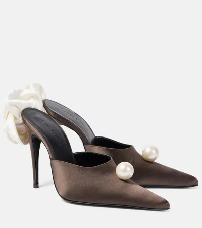 MAGDA BUTRYM FLORAL-APPLIQUÉ SATIN MULES
