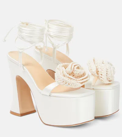 Magda Butrym Floral-appliqué Satin Platform Sandals In Cream