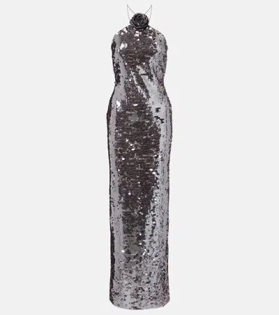 Magda Butrym Floral-appliqué Sequined Gown In Animal Print