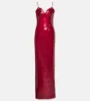 Magda Butrym Floral-appliqué Sequined Gown In Rot