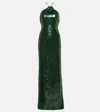 Magda Butrym Floral-appliqué Sequined Halterneck Gown In Green