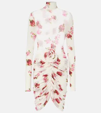 Magda Butrym Floral-appliqué Sheer Jersey Minidress In Beige