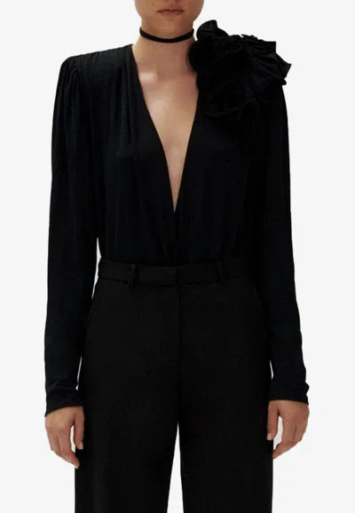 Magda Butrym Floral-applique Silk Blouse In Black