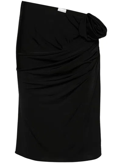 Magda Butrym Black Floral-appliqué Knee-length Stretch Skirt