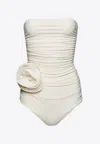 Magda Butrym Rosette Ruched One-piece Swim Suit In Cream